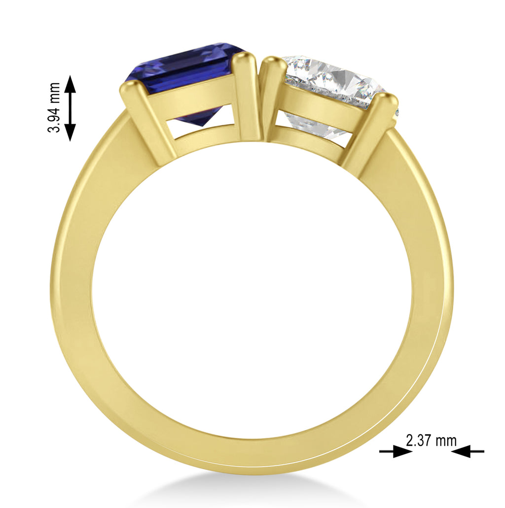 Emerald/Round Diamond & Blue Sapphire Toi et Moi Ring 14k Yellow Gold (4.50ct)