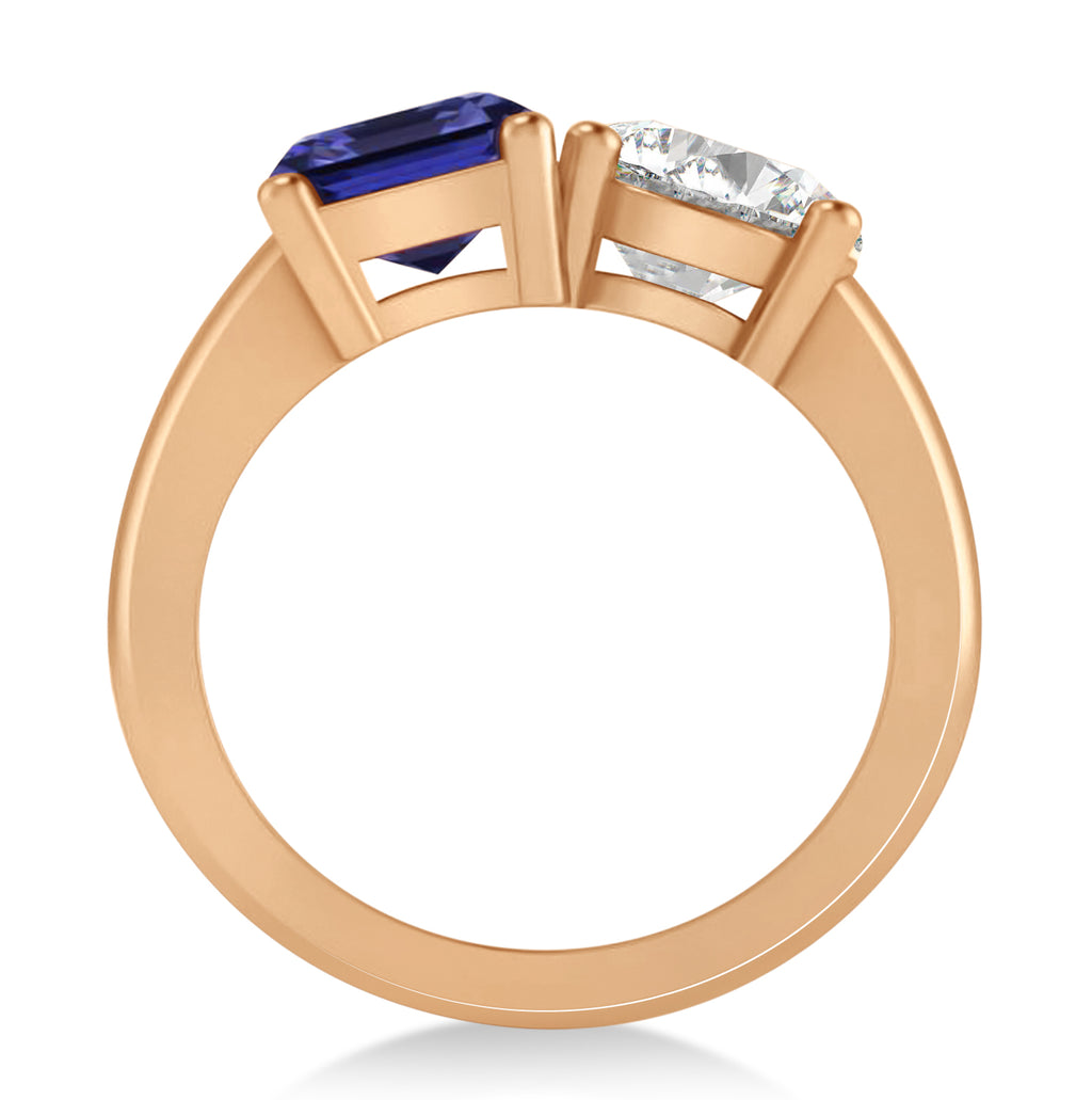 Emerald/Round Diamond & Blue Sapphire Toi et Moi Ring 18k Rose Gold (4.50ct)