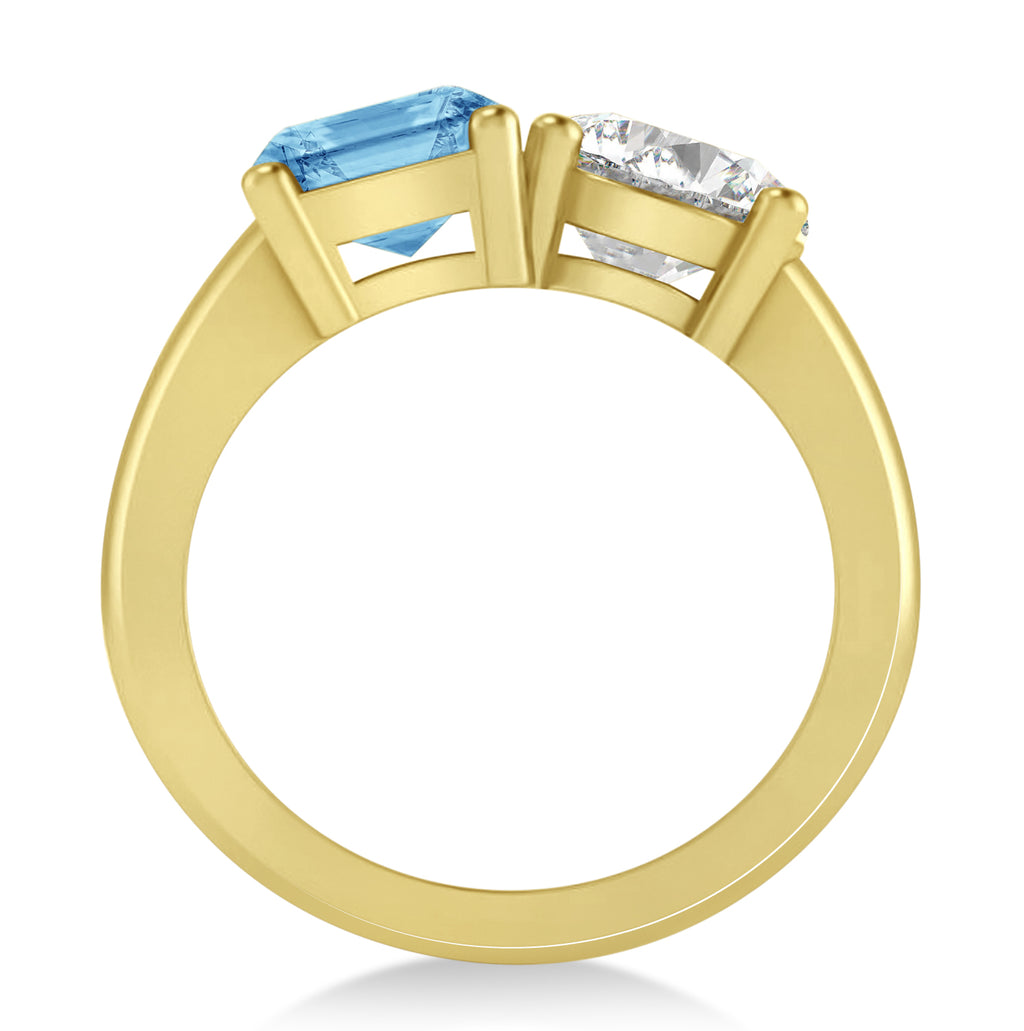 Emerald/Round Diamond & Blue Topaz Toi et Moi Ring 14k Yellow Gold (4.50ct)