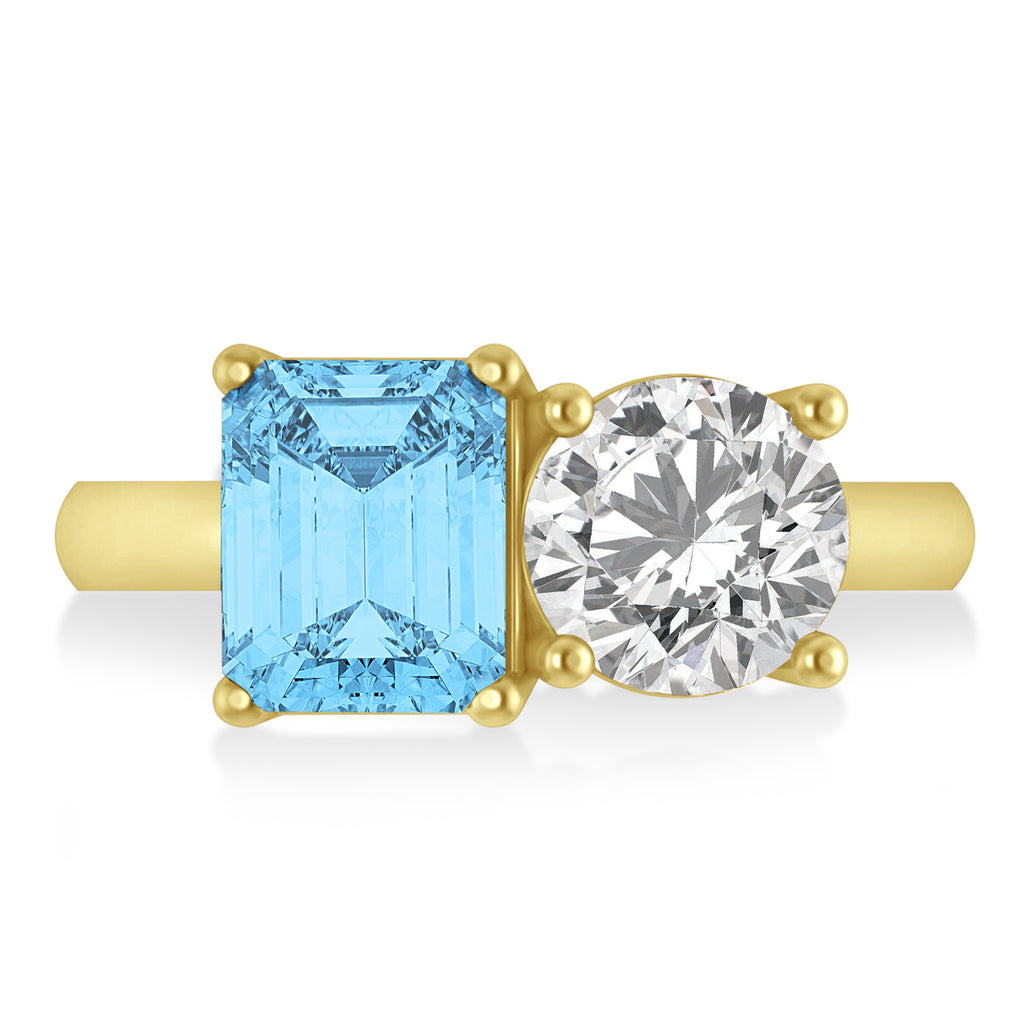 Emerald/Round Diamond & Blue Topaz Toi et Moi Ring 14k Yellow Gold (4.50ct)