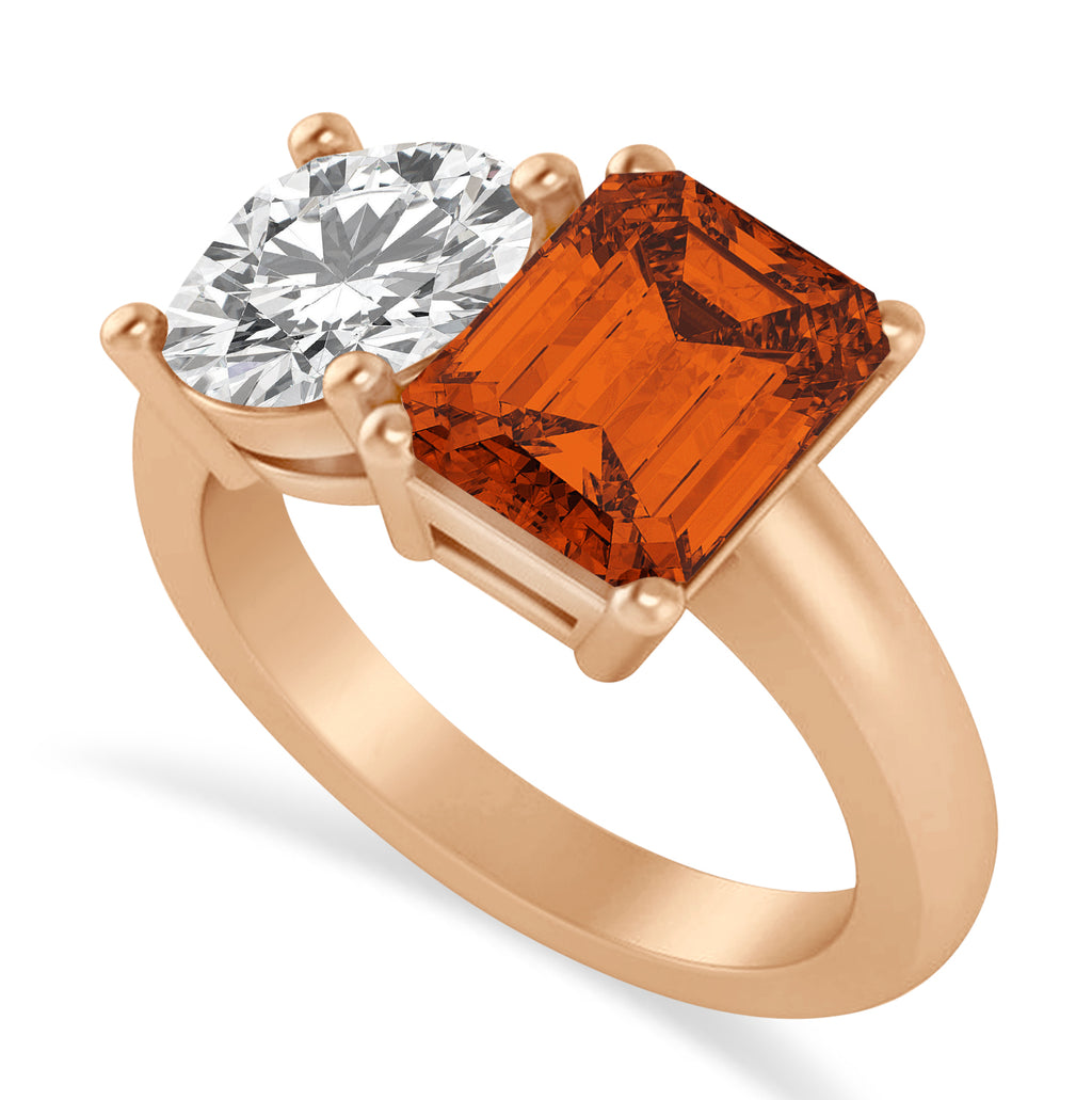 Emerald/Round Diamond & Citrine Toi et Moi Ring 14k Rose Gold (4.50ct)