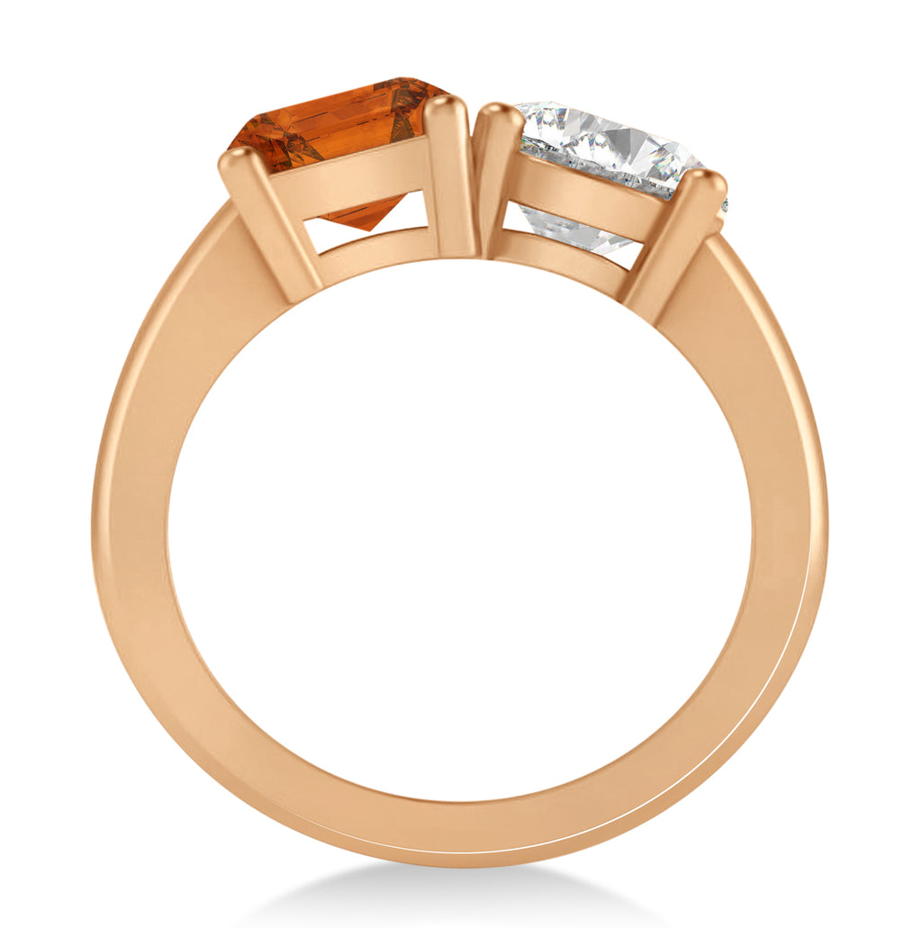 Emerald/Round Diamond & Citrine Toi et Moi Ring 14k Rose Gold (4.50ct)