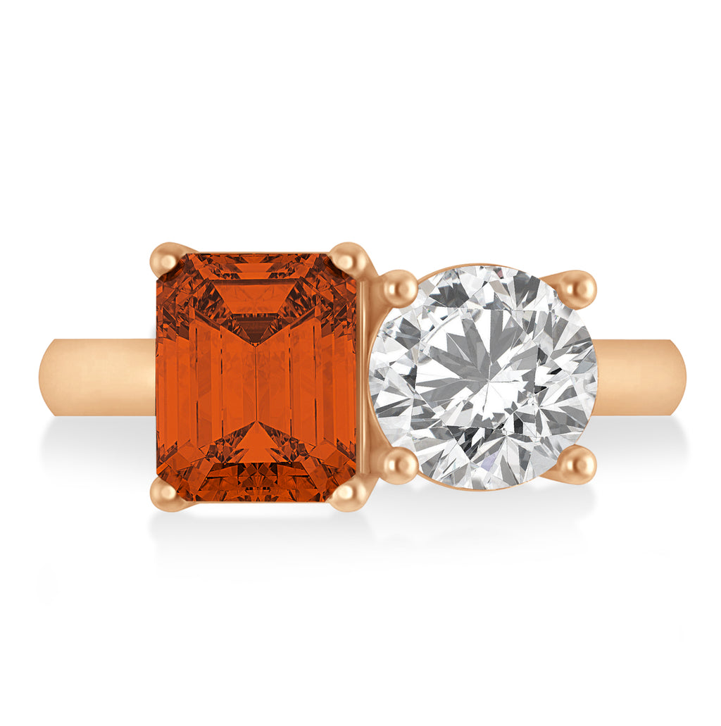 Emerald/Round Diamond & Citrine Toi et Moi Ring 14k Rose Gold (4.50ct)