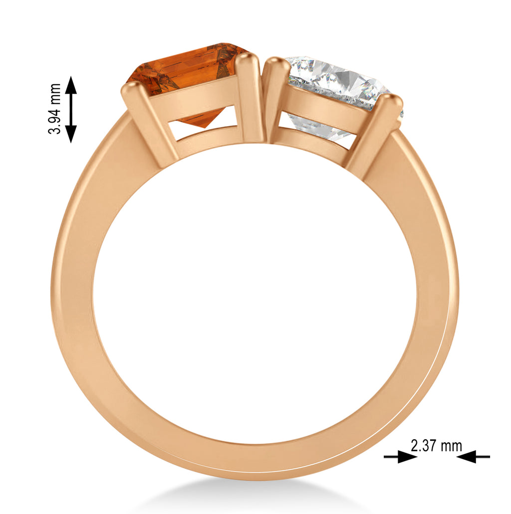 Emerald/Round Diamond & Citrine Toi et Moi Ring 14k Rose Gold (4.50ct)