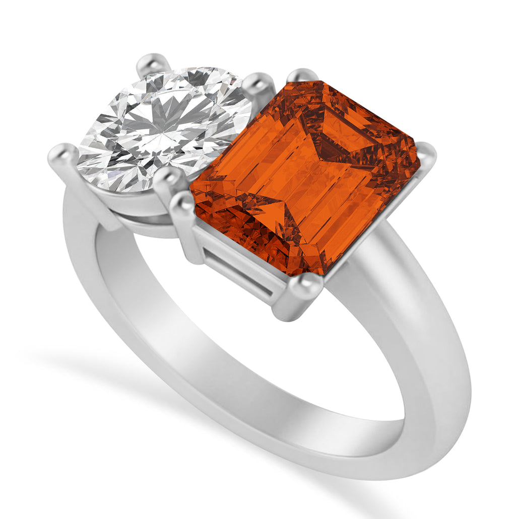 Emerald/Round Diamond & Citrine Toi et Moi Ring 14k White Gold (4.50ct)