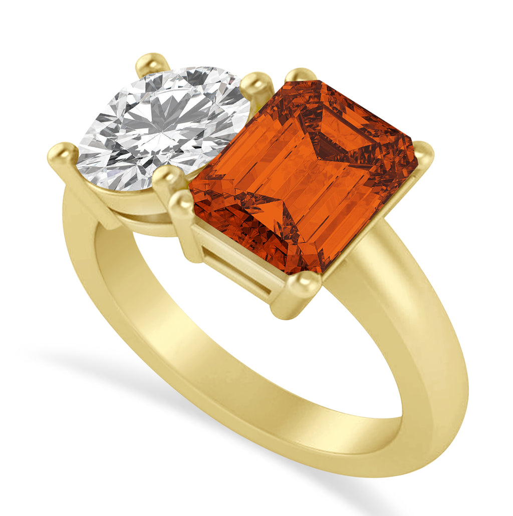 Emerald/Round Diamond & Citrine Toi et Moi Ring 18k Yellow Gold (4.50ct)