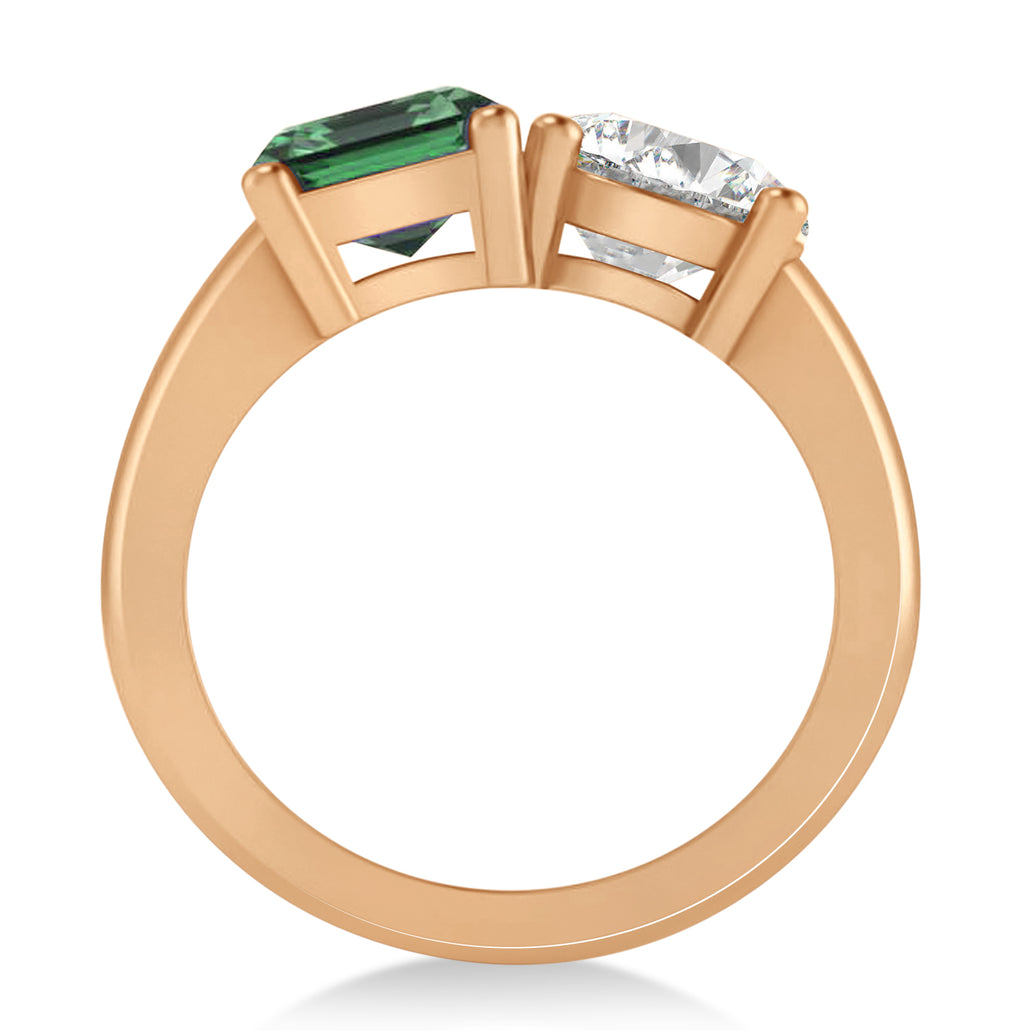 Emerald/Round Diamond & Emerald Toi et Moi Ring 14k Rose Gold (4.50ct)
