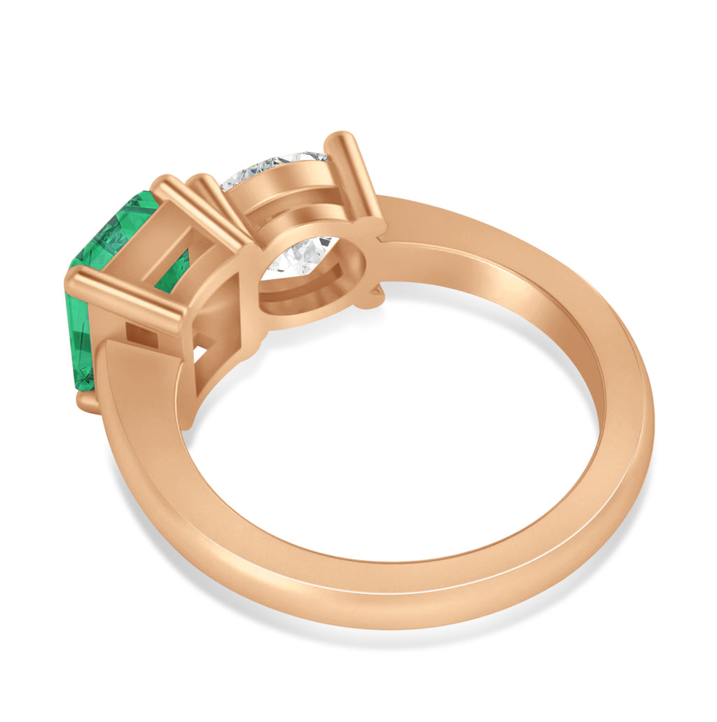 Emerald/Round Diamond & Emerald Toi et Moi Ring 14k Rose Gold (4.50ct)