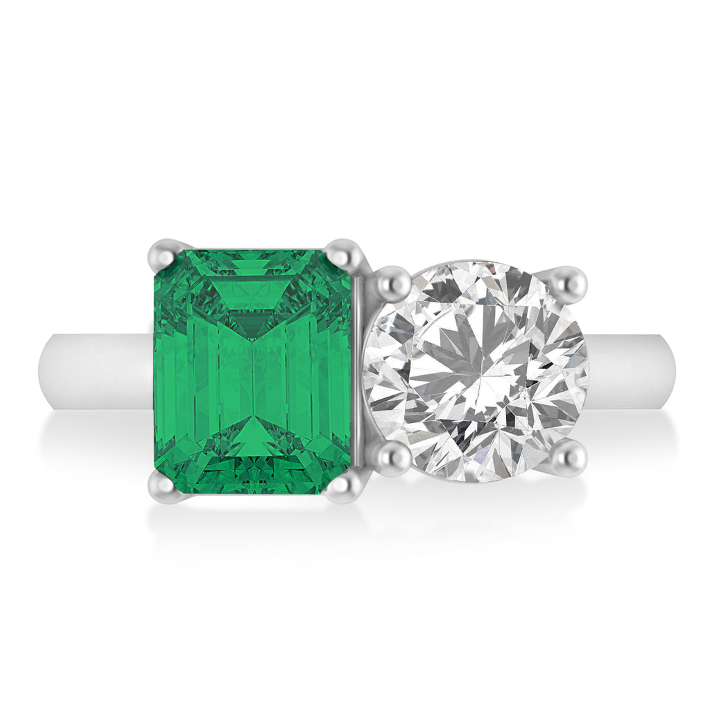 Emerald/Round Diamond & Emerald Toi et Moi Ring 14k White Gold (4.50ct)