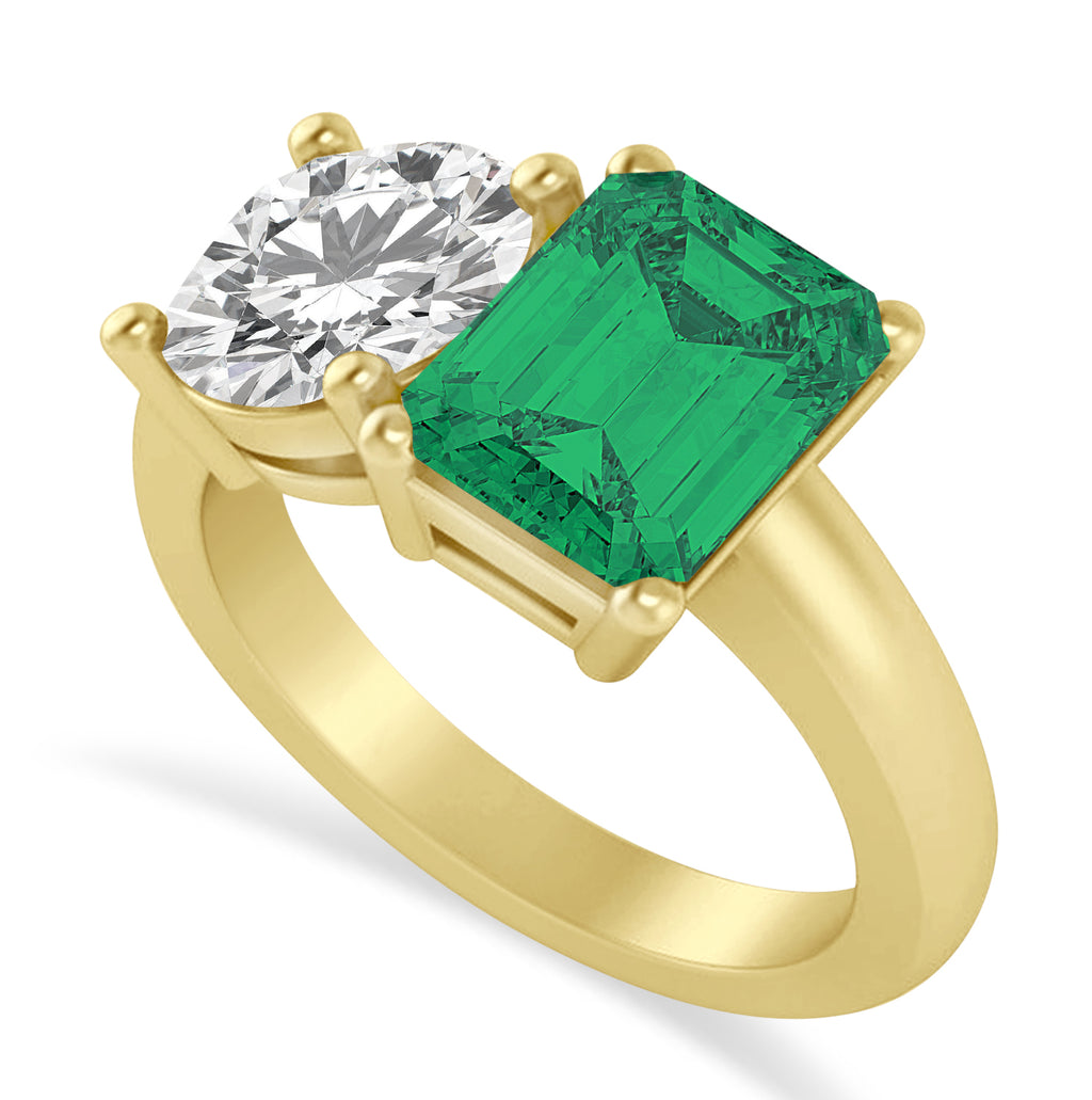 Emerald/Round Diamond & Emerald Toi et Moi Ring 14k Yellow Gold (4.50ct)