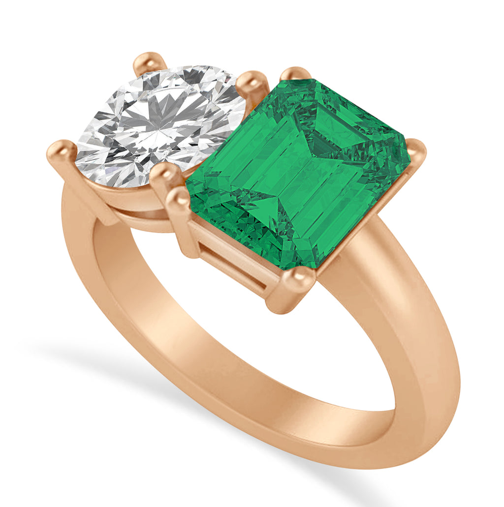 Emerald/Round Diamond & Emerald Toi et Moi Ring 18k Rose Gold (4.50ct)