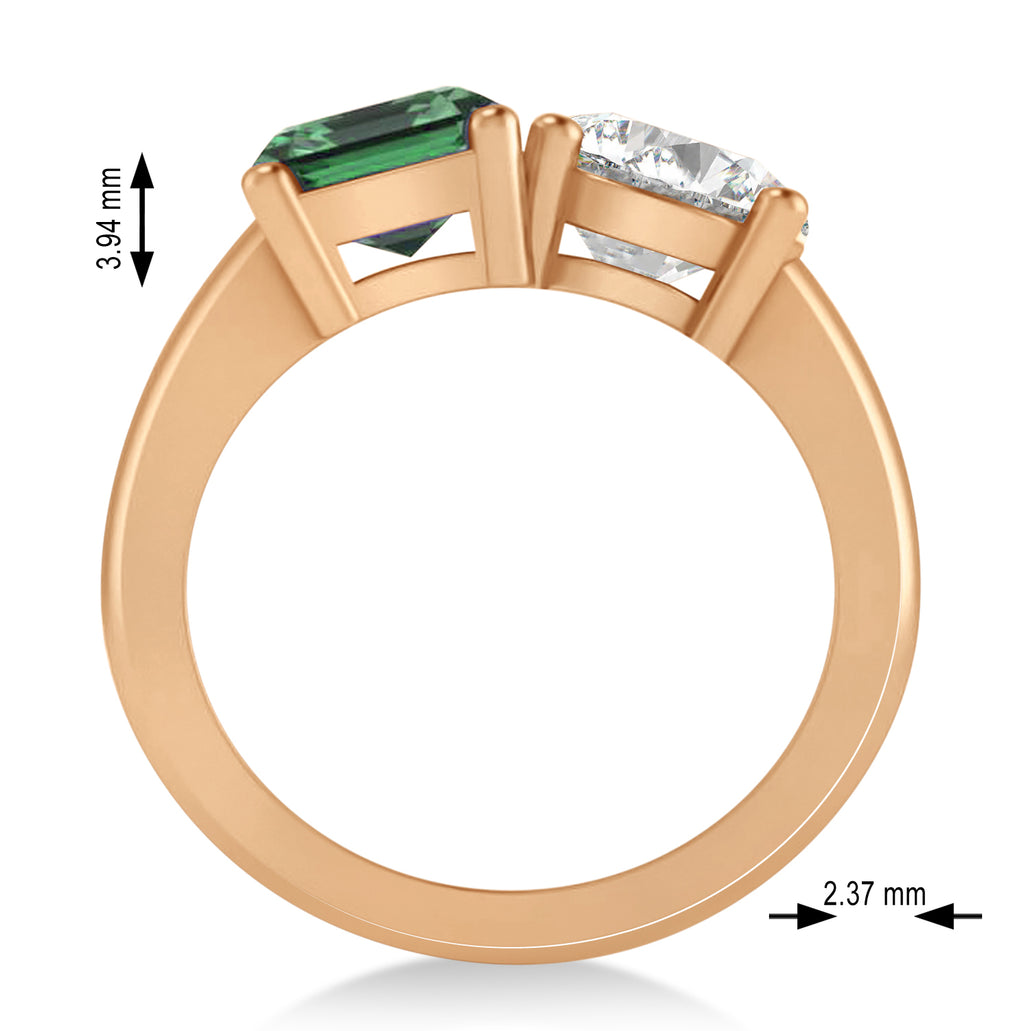 Emerald/Round Diamond & Emerald Toi et Moi Ring 18k Rose Gold (4.50ct)