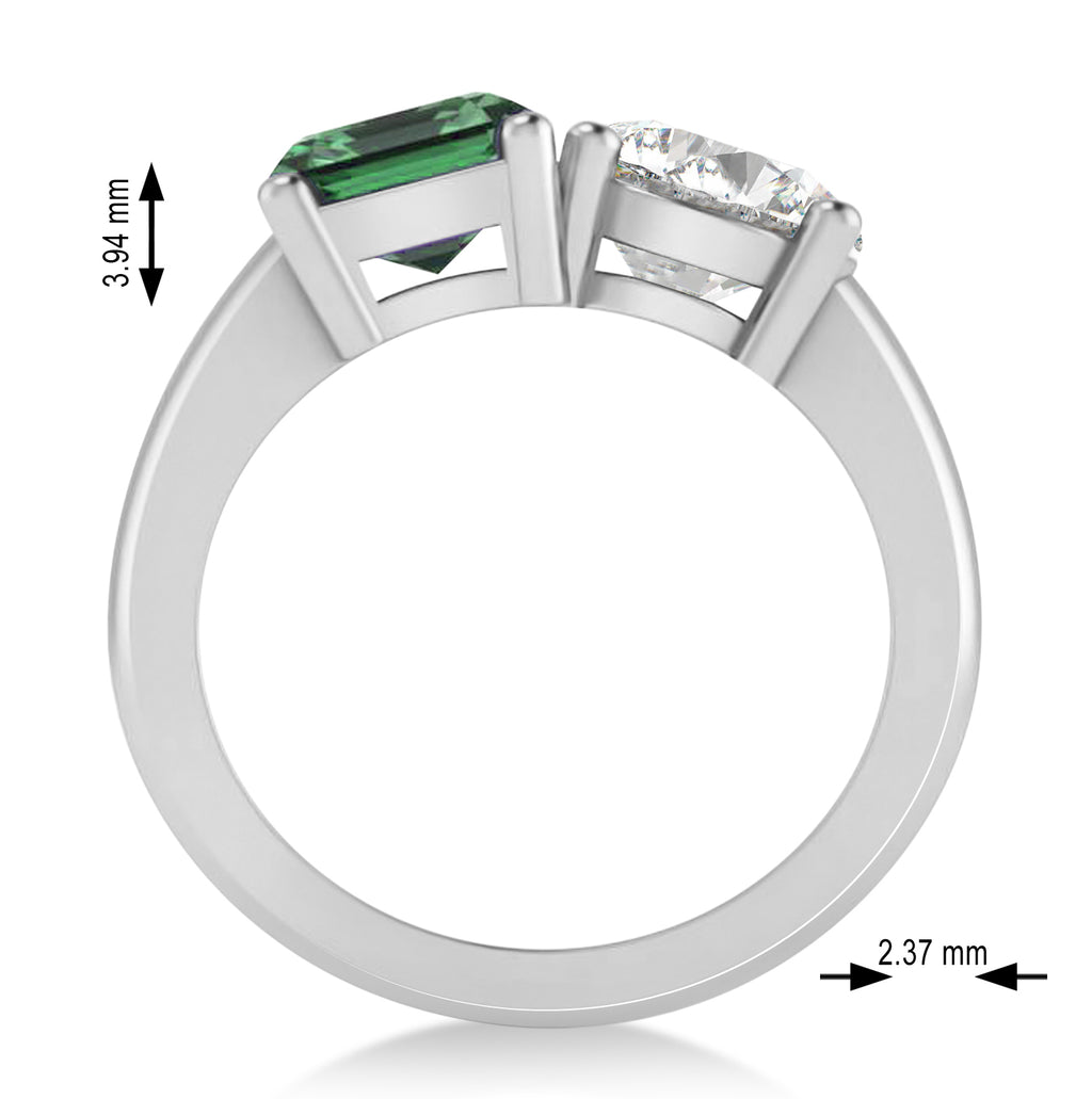Emerald/Round Diamond & Emerald Toi et Moi Ring 18k White Gold (4.50ct)