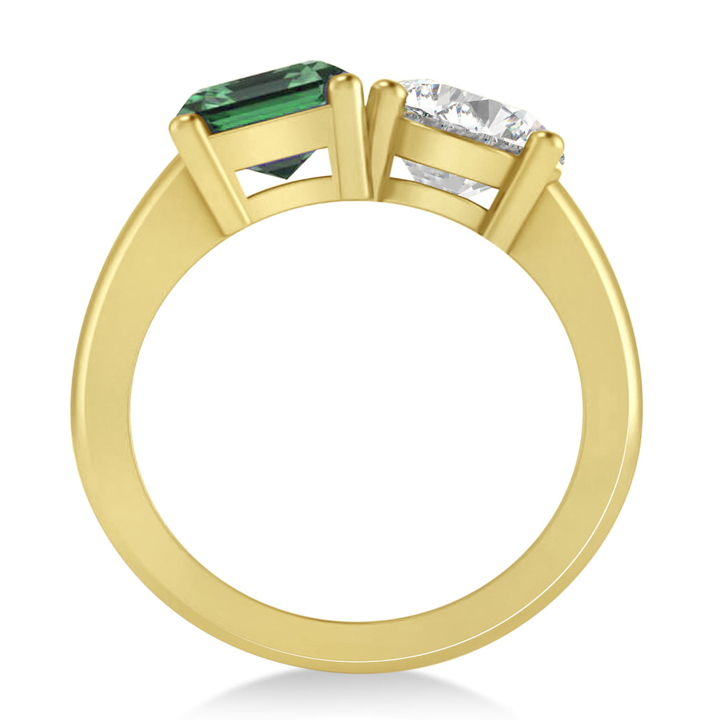 Emerald/Round Diamond & Emerald Toi et Moi Ring 18k Yellow Gold (4.50ct)