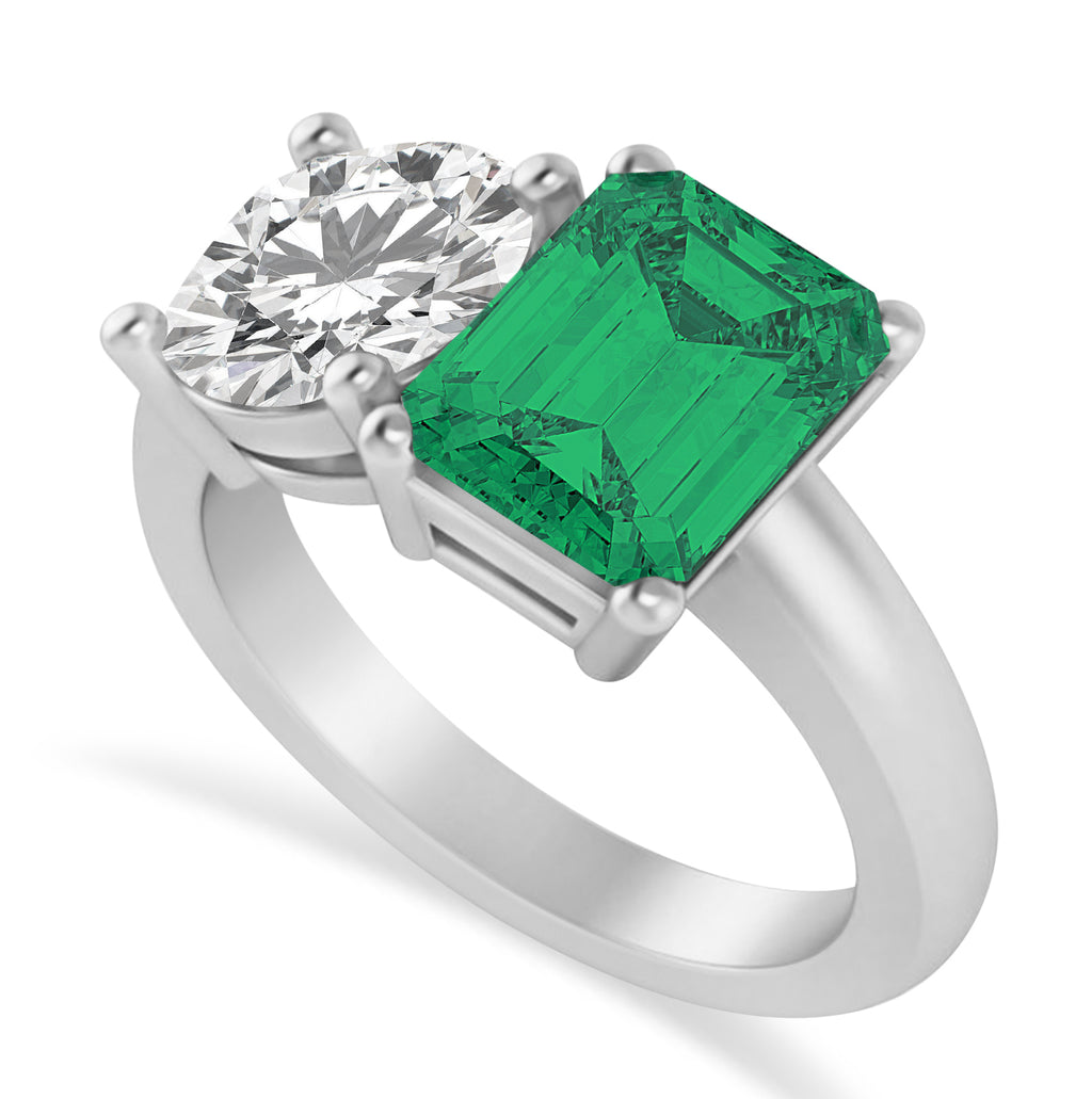 Emerald/Round Diamond & Emerald Toi et Moi Ring Platinum (4.50ct)