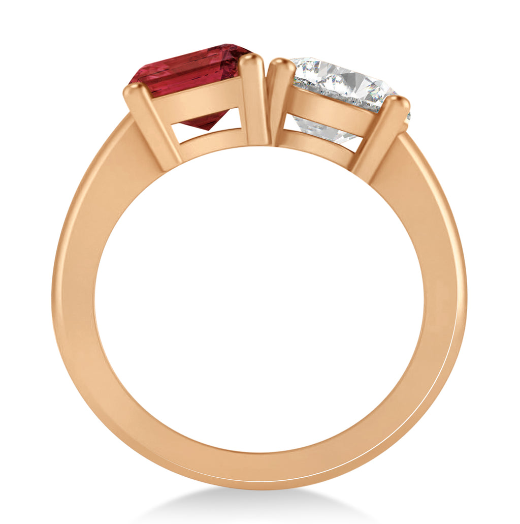 Emerald/Round Diamond & Garnet Toi et Moi Ring 14k Rose Gold (4.50ct)