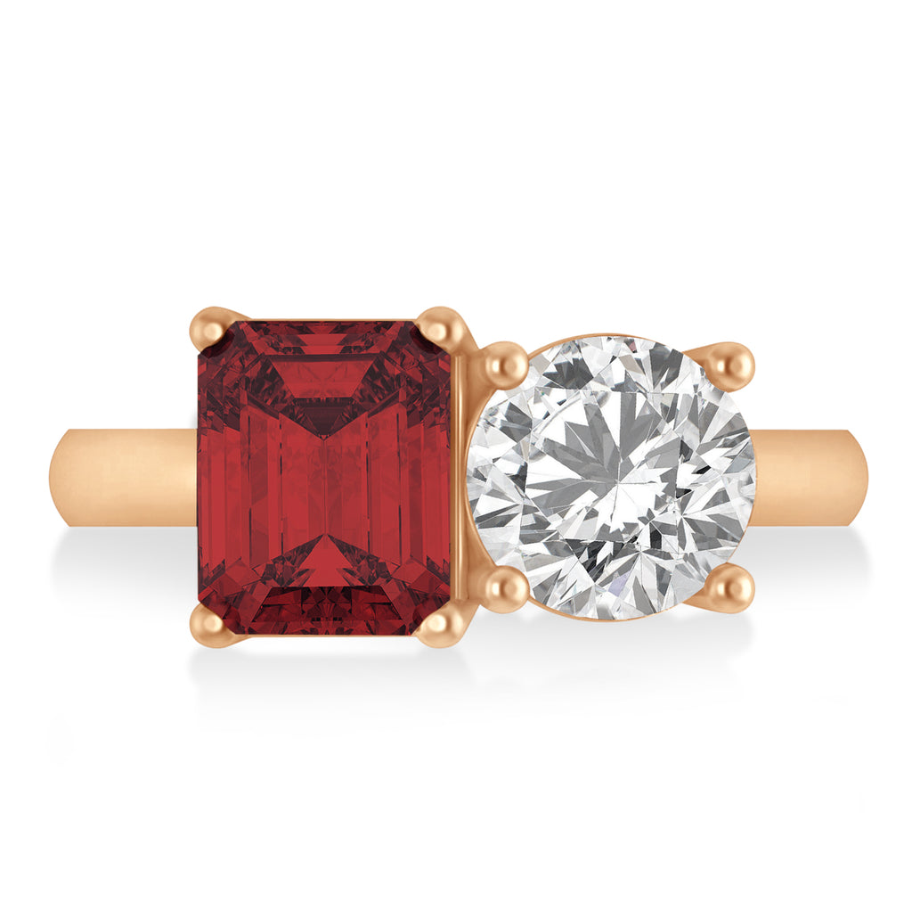 Emerald/Round Diamond & Garnet Toi et Moi Ring 14k Rose Gold (4.50ct)