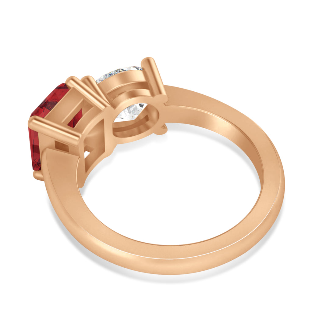Emerald/Round Diamond & Garnet Toi et Moi Ring 14k Rose Gold (4.50ct)