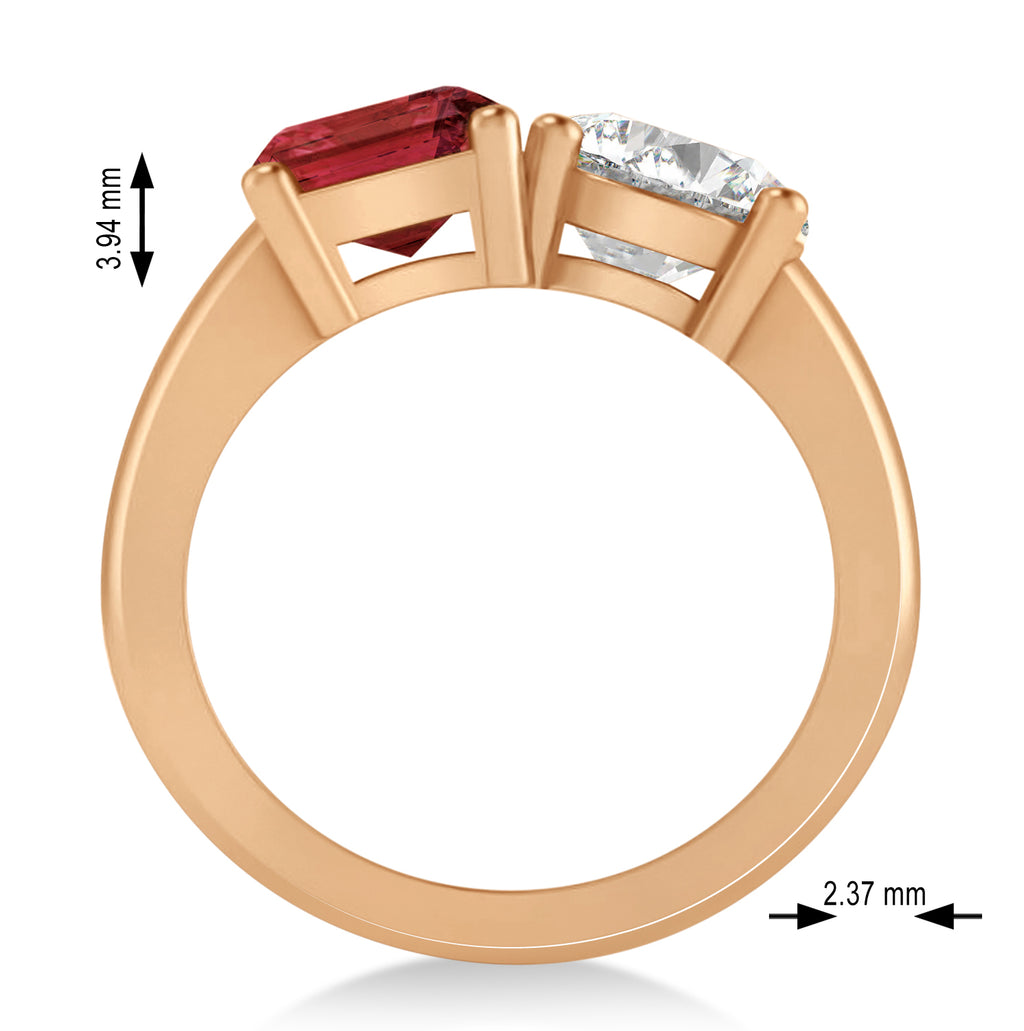 Emerald/Round Diamond & Garnet Toi et Moi Ring 14k Rose Gold (4.50ct)