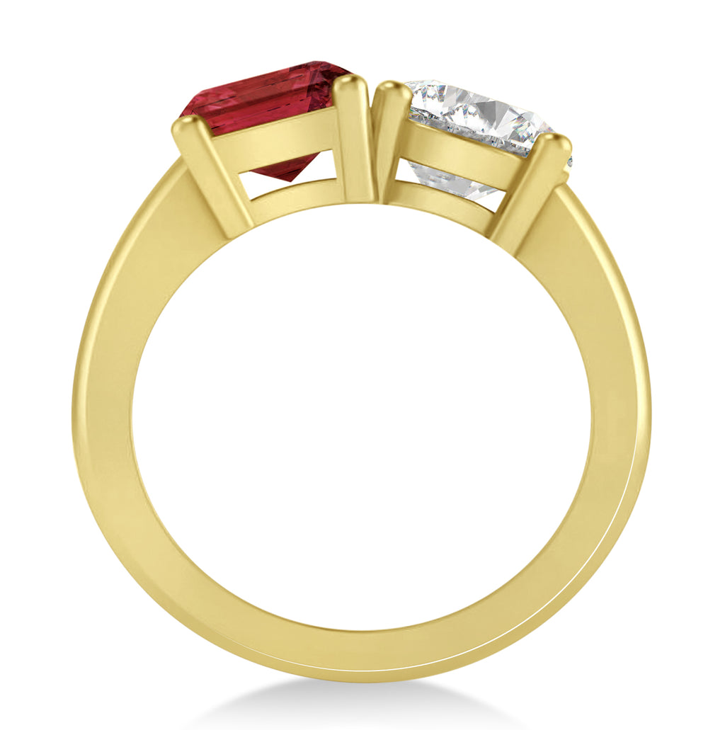 Emerald/Round Diamond & Garnet Toi et Moi Ring 18k Yellow Gold (4.50ct)