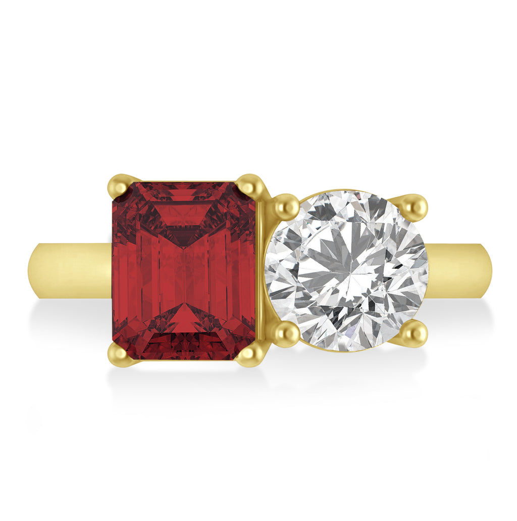Emerald/Round Diamond & Garnet Toi et Moi Ring 18k Yellow Gold (4.50ct)
