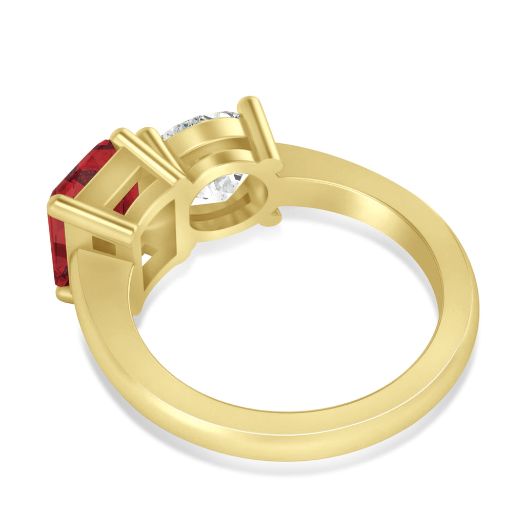 Emerald/Round Diamond & Garnet Toi et Moi Ring 18k Yellow Gold (4.50ct)