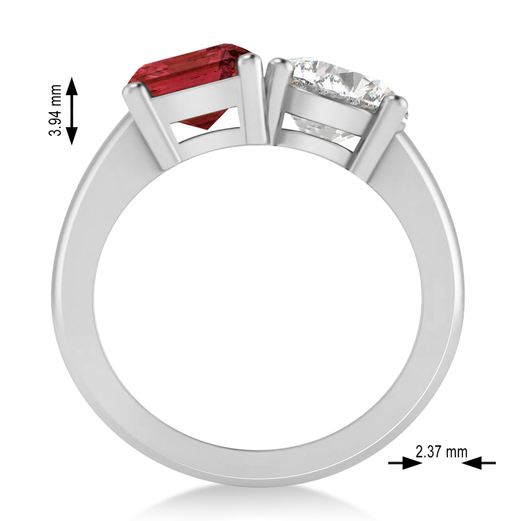Emerald/Round Diamond & Garnet Toi et Moi Ring Platinum (4.50ct)