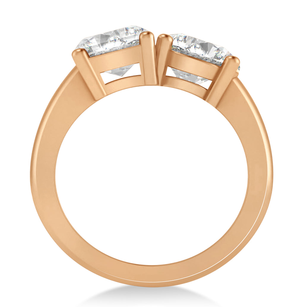 Emerald/Round Lab Diamond Toi et Moi Ring 18k Rose Gold (4.50ct)
