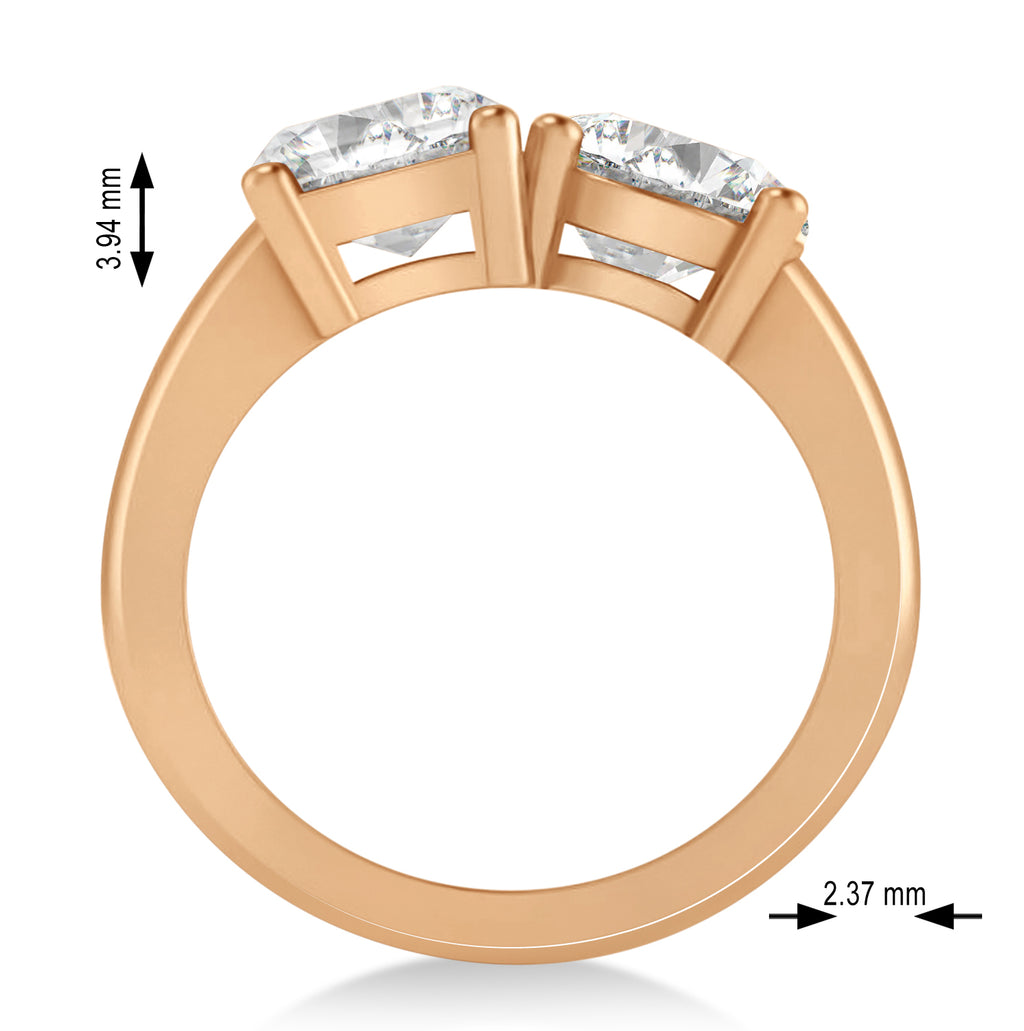 Emerald/Round Lab Diamond Toi et Moi Ring 18k Rose Gold (4.50ct)
