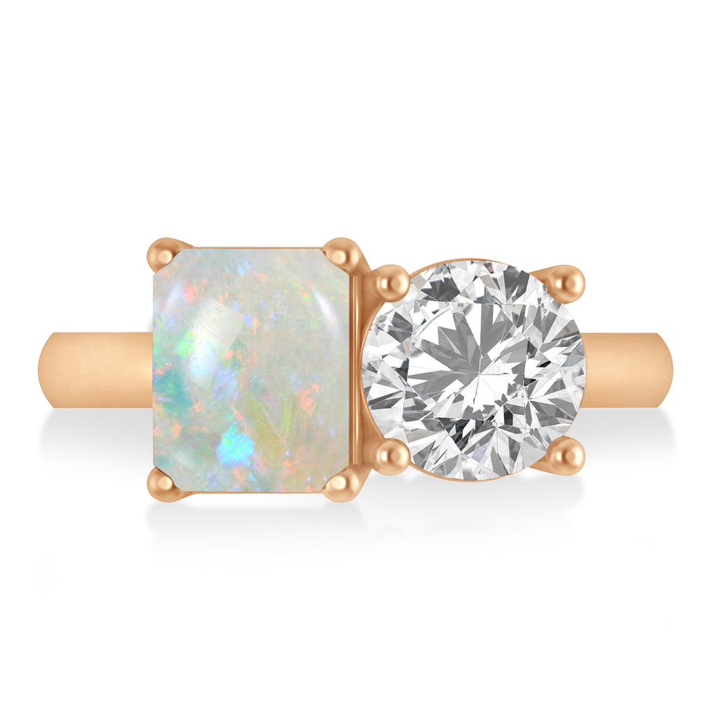 Emerald/Round Diamond & Opal Toi et Moi Ring 14k Rose Gold (4.50ct)