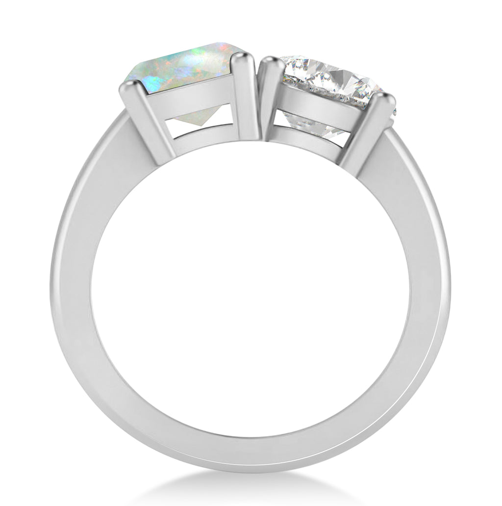 Emerald/Round Diamond & Opal Toi et Moi Ring 14k White Gold (4.50ct)
