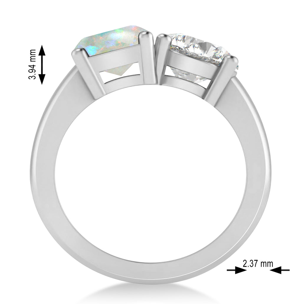 Emerald/Round Diamond & Opal Toi et Moi Ring 18k White Gold (4.50ct)