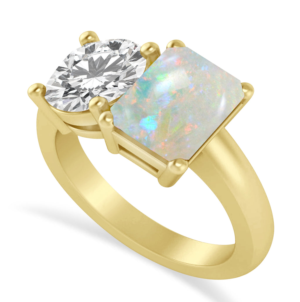 Emerald/Round Diamond & Opal Toi et Moi Ring 18k Yellow Gold (4.50ct)
