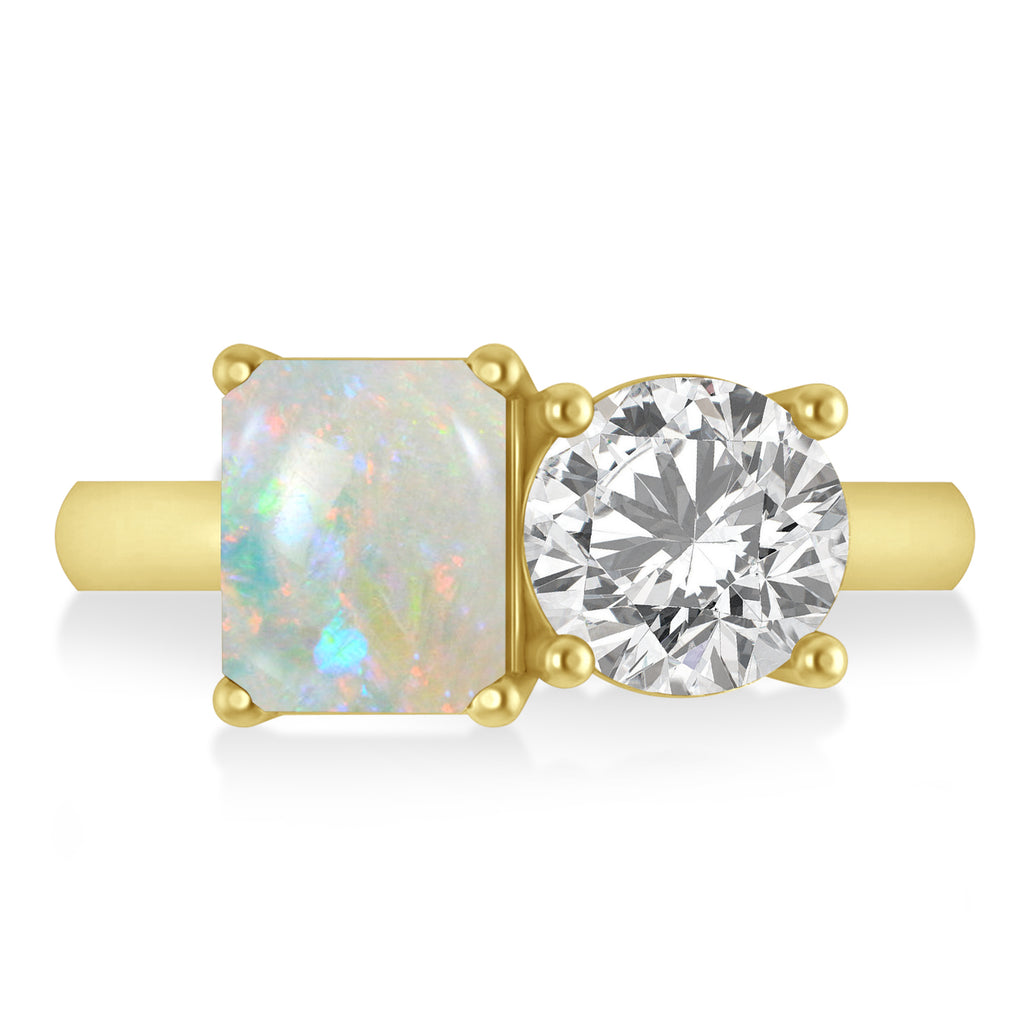 Emerald/Round Diamond & Opal Toi et Moi Ring 18k Yellow Gold (4.50ct)