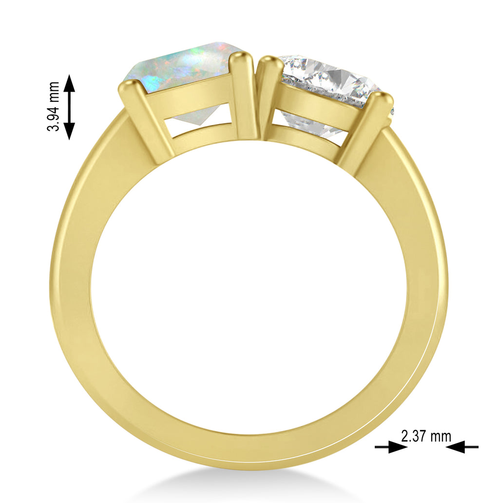 Emerald/Round Diamond & Opal Toi et Moi Ring 18k Yellow Gold (4.50ct)