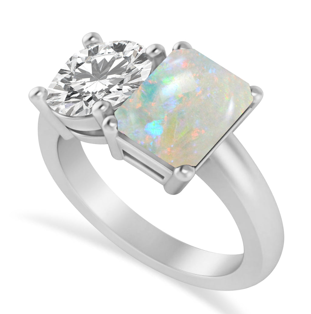 Emerald/Round Diamond & Opal Toi et Moi Ring Platinum (4.50ct)