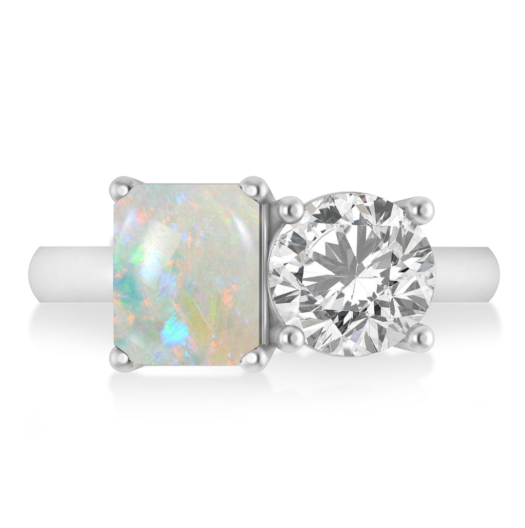 Emerald/Round Diamond & Opal Toi et Moi Ring Platinum (4.50ct)