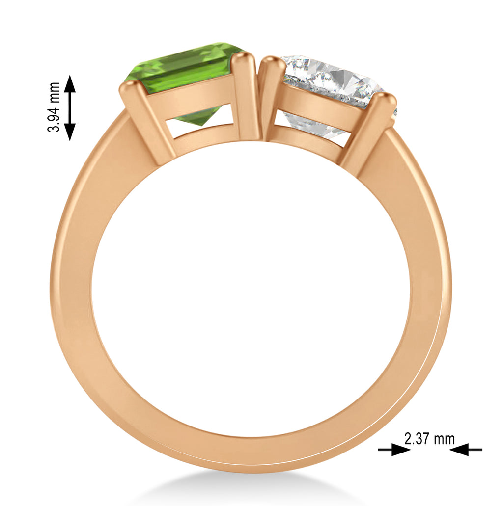 Emerald/Round Diamond & Peridot Toi et Moi Ring 14k Rose Gold (4.50ct)