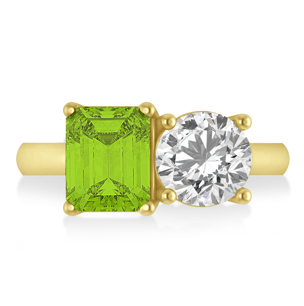 Emerald/Round Diamond & Peridot Toi et Moi Ring 14k Yellow Gold (4.50ct)