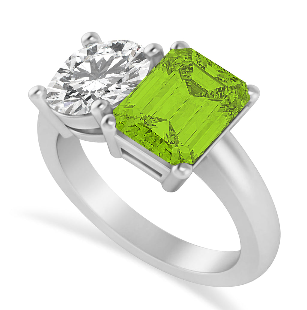 Emerald/Round Diamond & Peridot Toi et Moi Ring 18k White Gold (4.50ct)