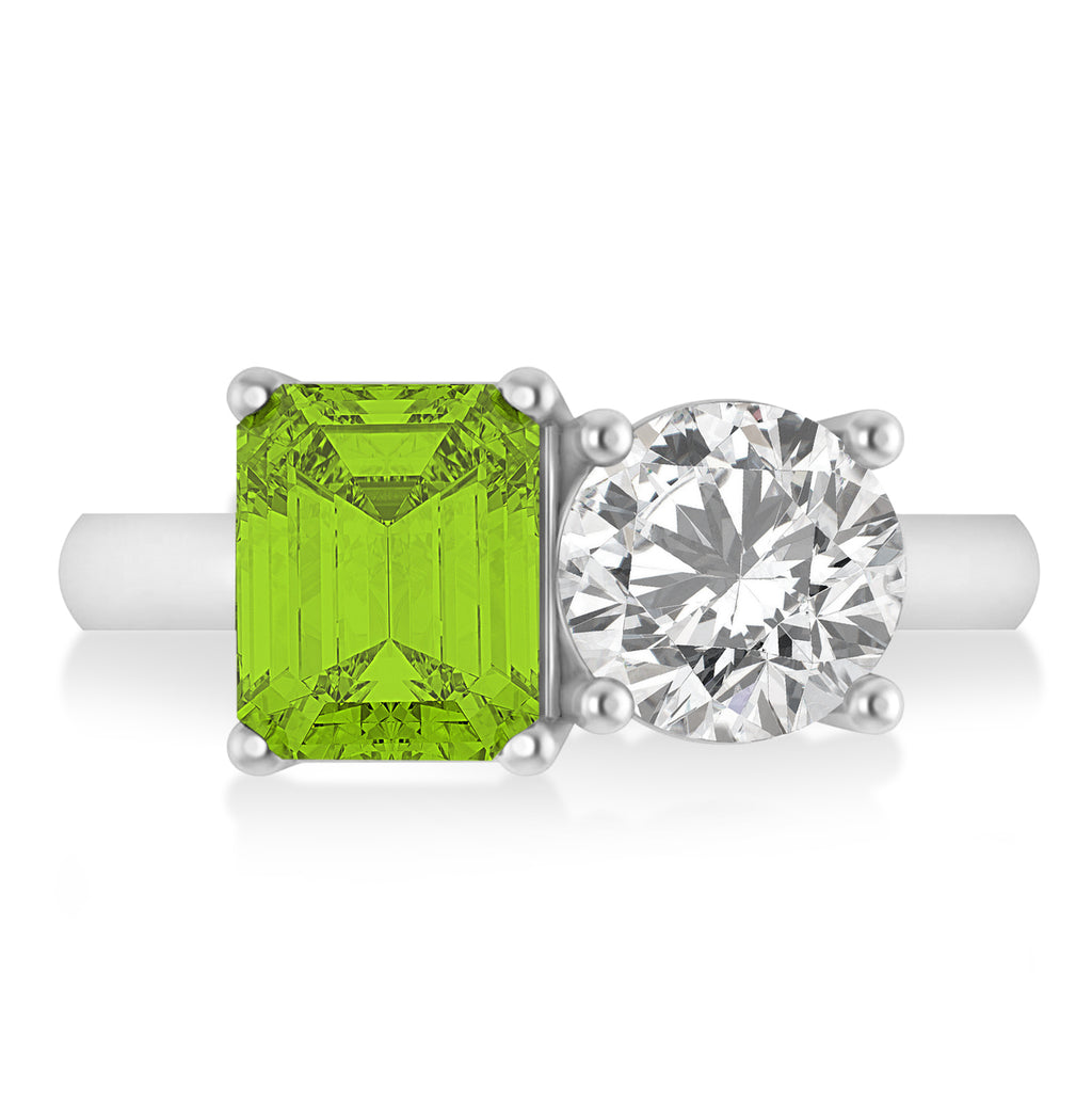 Emerald/Round Diamond & Peridot Toi et Moi Ring 18k White Gold (4.50ct)