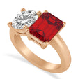Emerald/Round Diamond & Ruby Toi et Moi Ring 14k Rose Gold (4.50ct)