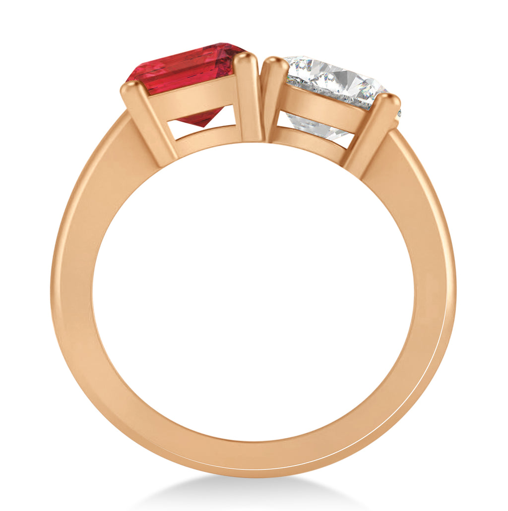 Emerald/Round Diamond & Ruby Toi et Moi Ring 18k Rose Gold (4.50ct)