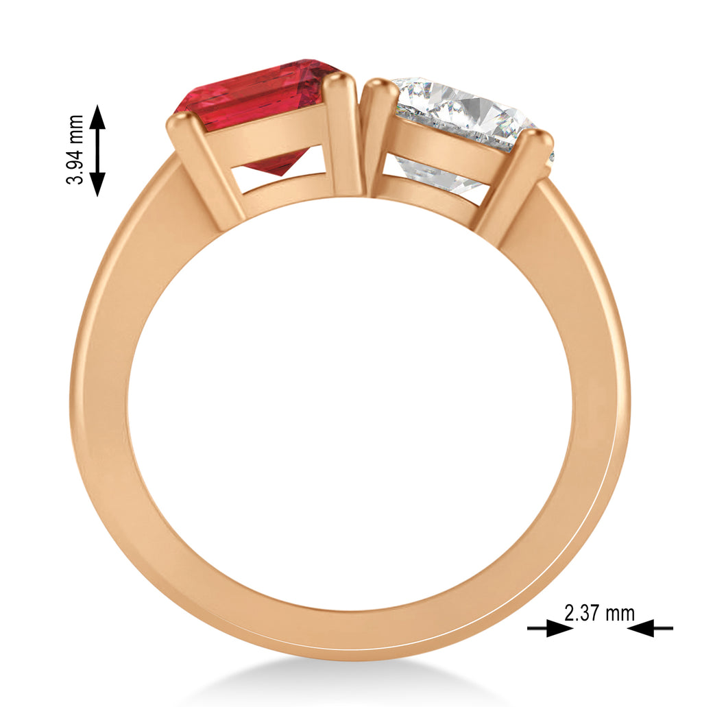Emerald/Round Diamond & Ruby Toi et Moi Ring 18k Rose Gold (4.50ct)