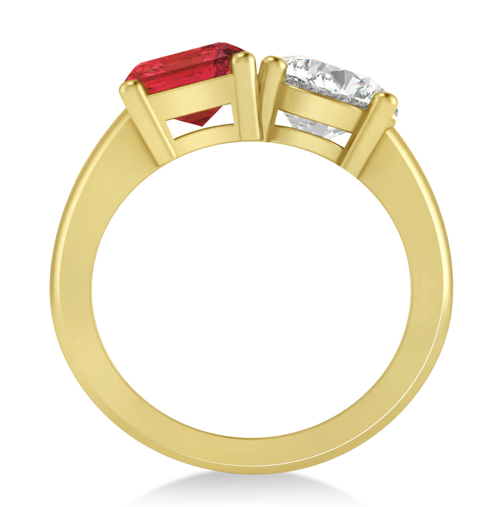 Emerald/Round Diamond & Ruby Toi et Moi Ring 18k Yellow Gold (4.50ct)