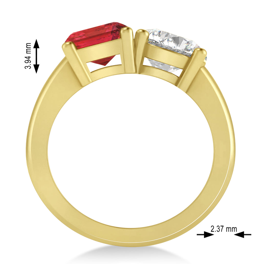 Emerald/Round Diamond & Ruby Toi et Moi Ring 18k Yellow Gold (4.50ct)