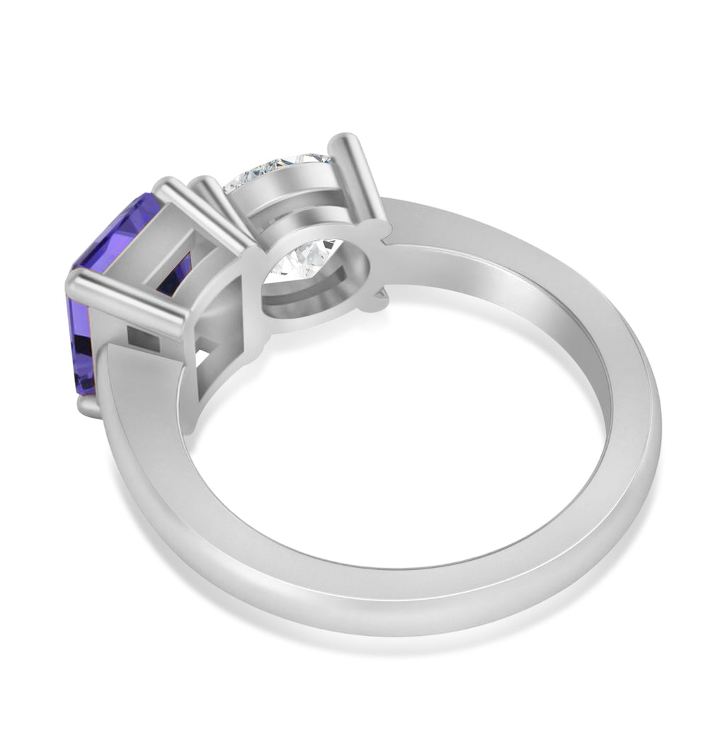 Emerald/Round Diamond & Tanzanite Toi et Moi Ring 14k White Gold (4.50ct)