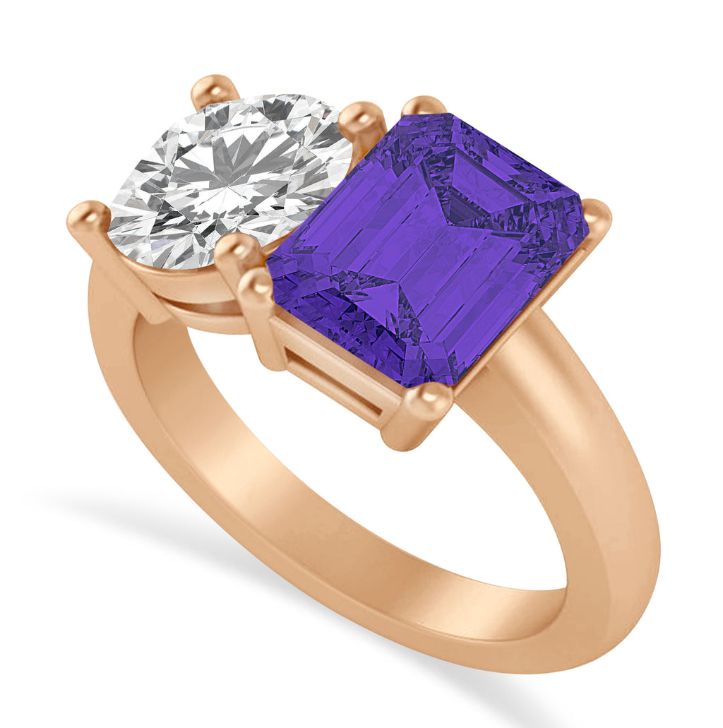 Emerald/Round Diamond & Tanzanite Toi et Moi Ring 18k Rose Gold (4.50ct)