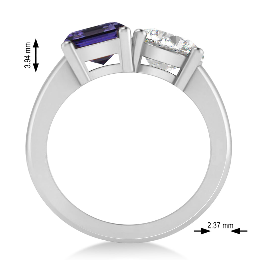 Emerald/Round Diamond & Tanzanite Toi et Moi Ring 18k White Gold (4.50ct)