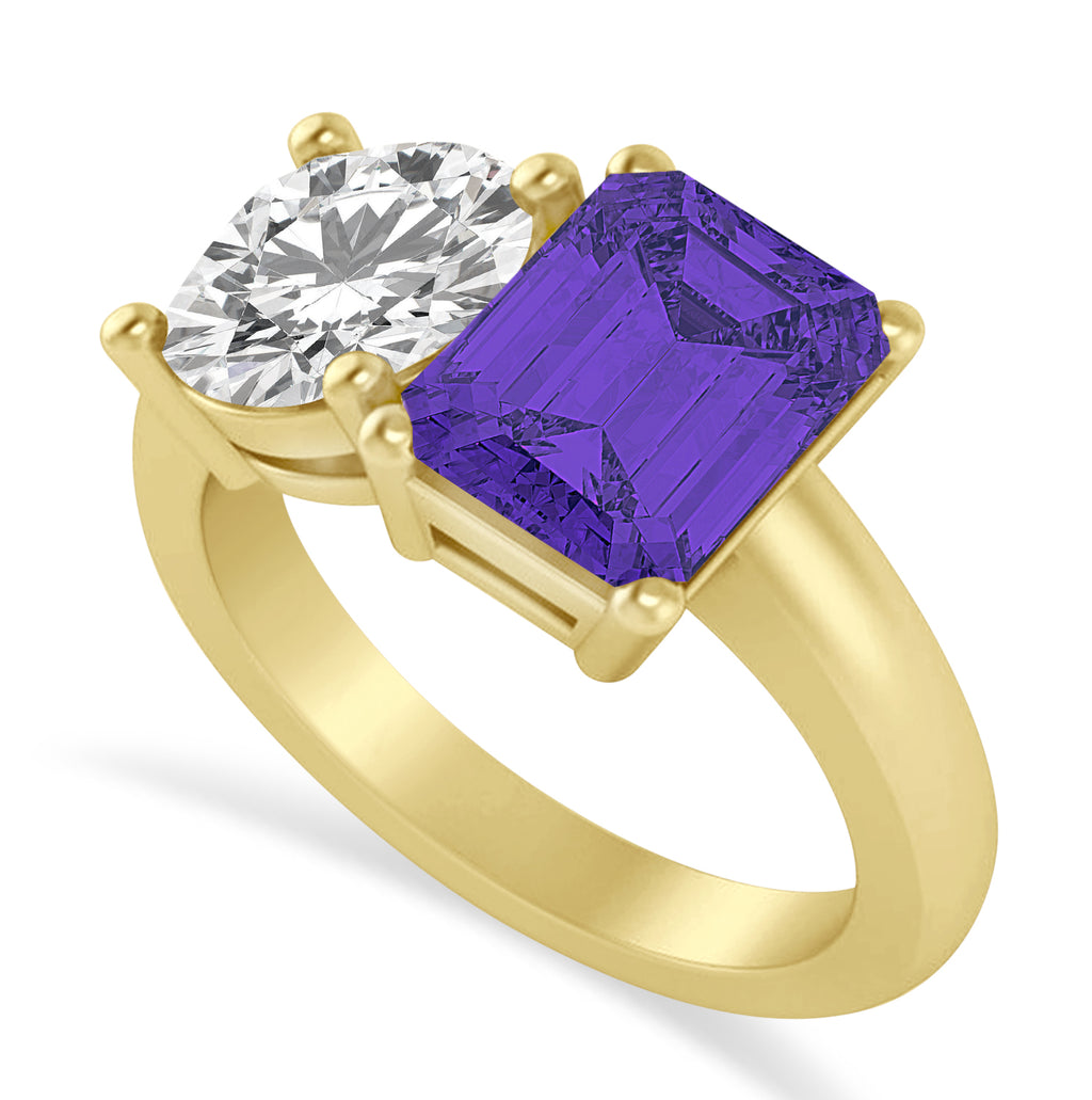 Emerald/Round Diamond & Tanzanite Toi et Moi Ring 18k Yellow Gold (4.50ct)